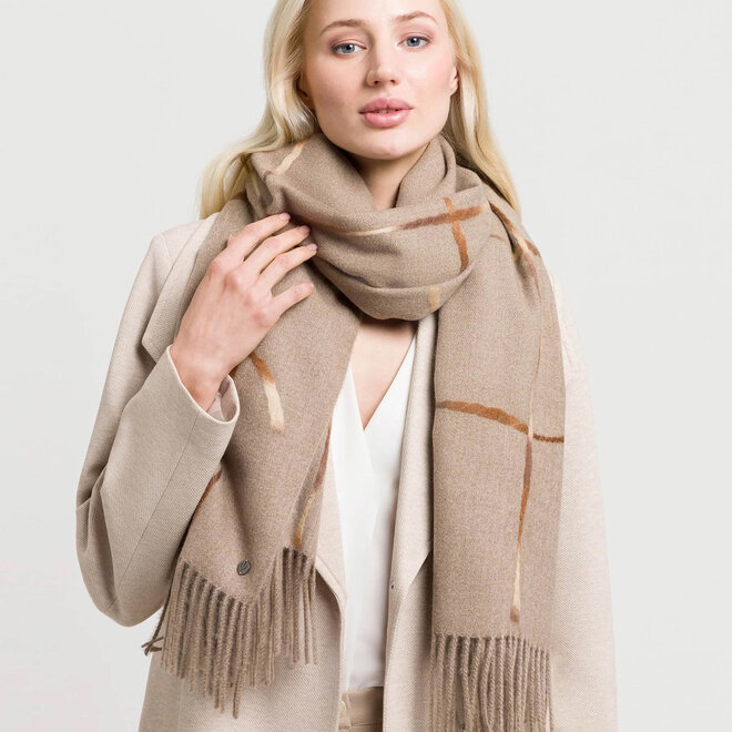 Scarf with Window Pane Check Chinchilla