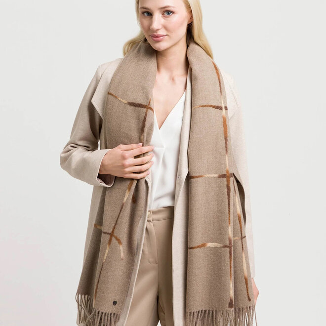 Scarf with Window Pane Check Chinchilla