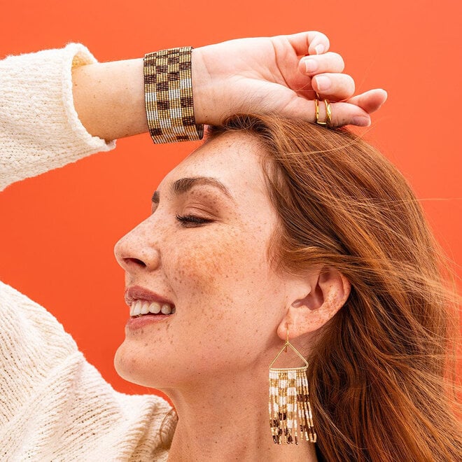 Bracelet Brooklyn Beaded Checked Gold