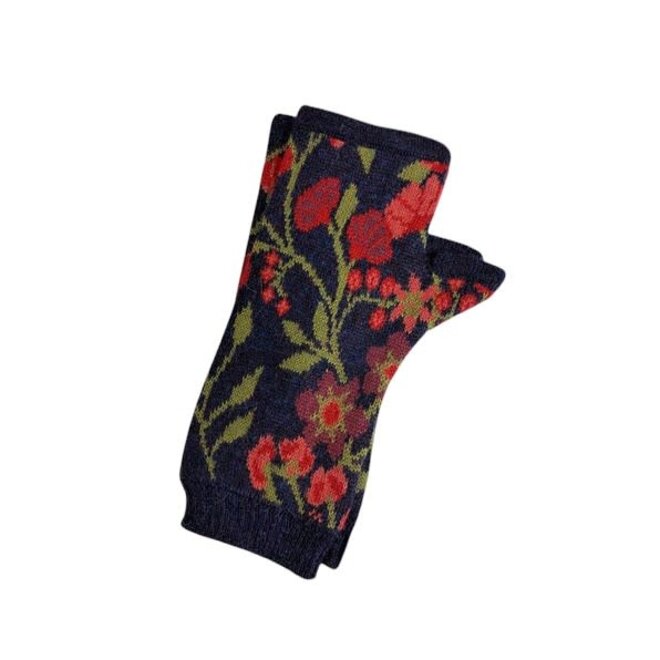 Hand Warmer Alpaca Floral Navy Blue