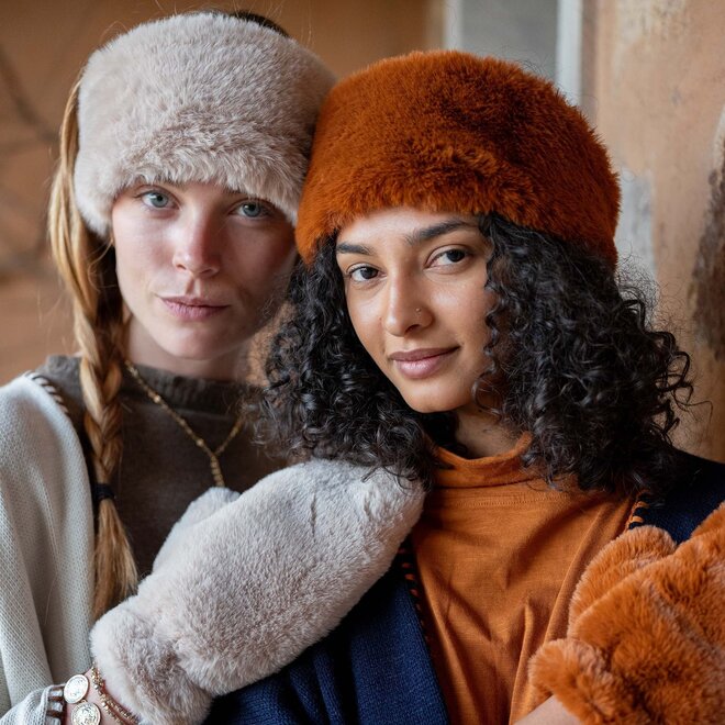 Headband Cozy Cabin Faux Fur Oatmeal/Black