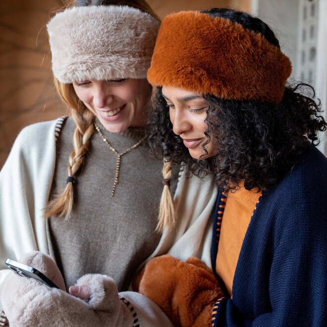 Headband Cozy Cabin Faux Fur Oatmeal/Black