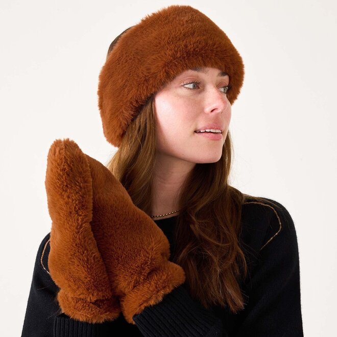 Headband Cozy Cabin Faux Fur Ginger/Navy