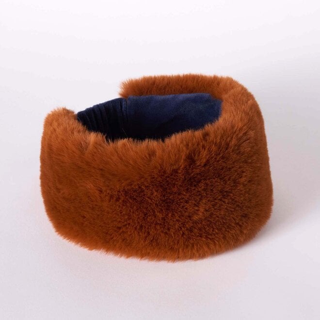 Headband Cozy Cabin Faux Fur Ginger/Navy