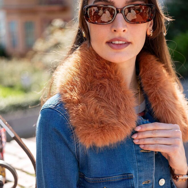 Collar Cozy Cabin Faux Fur Ginger/Navy