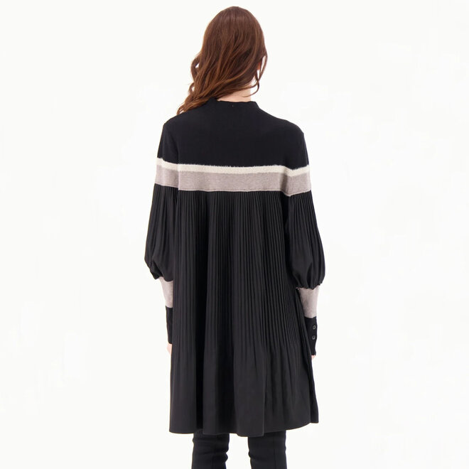 Dress Tunic Pleated Striped Black