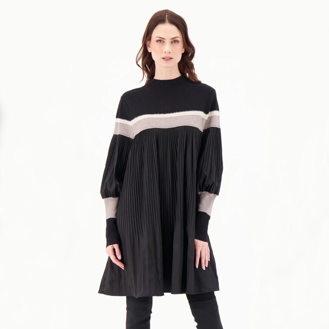 Dress Tunic Pleated Striped Black