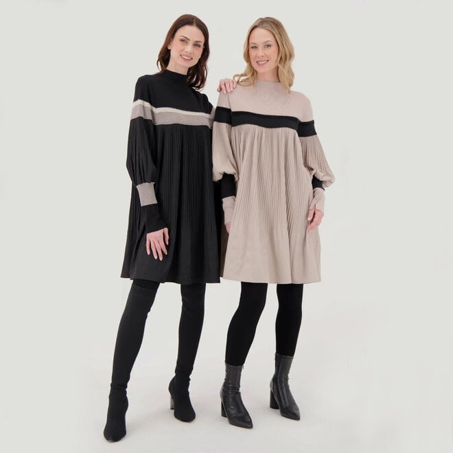 Dress Tunic Pleated Striped Sand