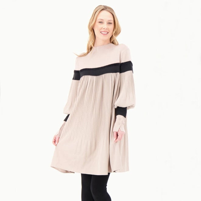 Dress Tunic Pleated Striped Sand
