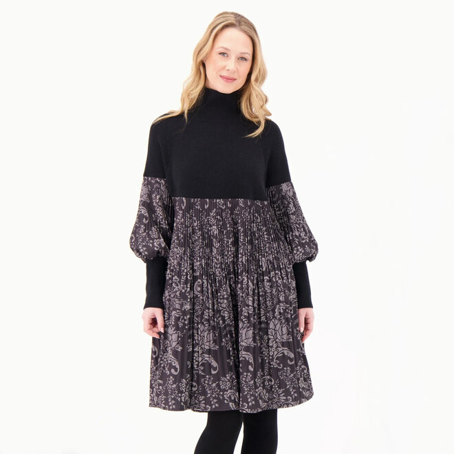 Dress Floral Pleated Black