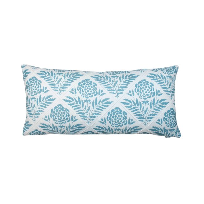 Pillow White & Blue Flowers 10 x 20in