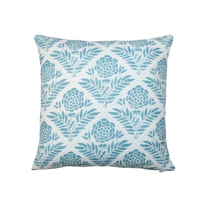 Pillow White & Blue Flowers 16 x 16in