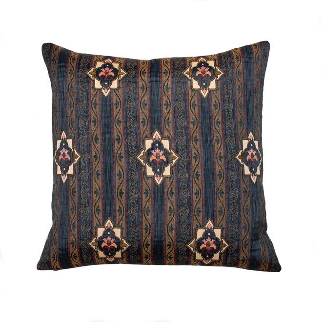 Pillow Floral Navy Stripes 18 x 18in