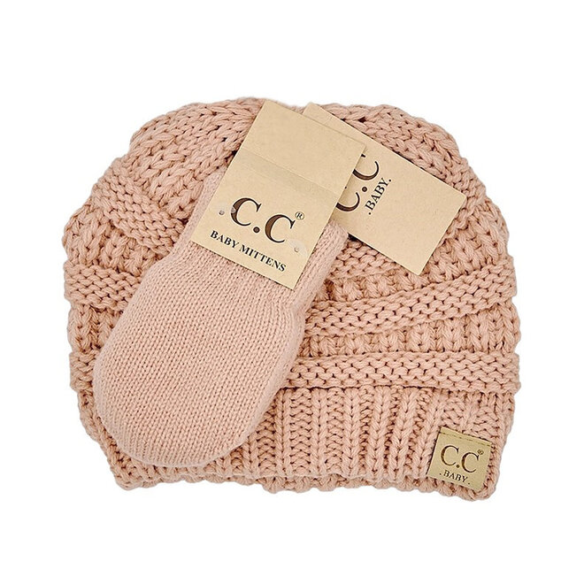 Baby Ribbed Beanie & Mitten Glove Indi Pink 0-9M