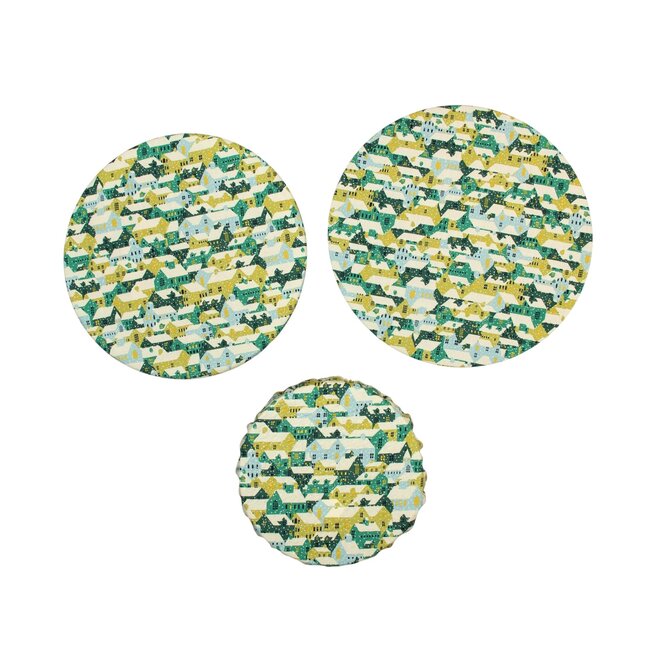 Cover Dish and Bowl Holiday Green Set 3 M, L & XL