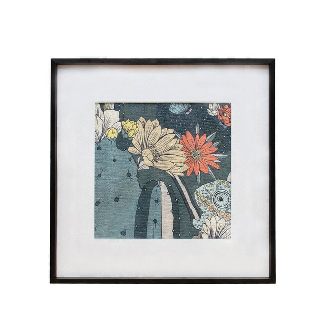 Framed Fabric Cactus Garden Peacock