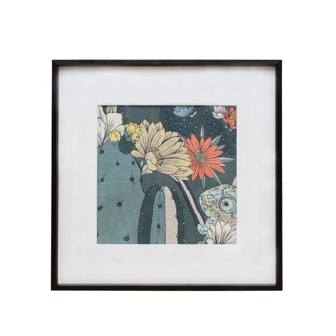 Framed Fabric Cactus Garden Peacock