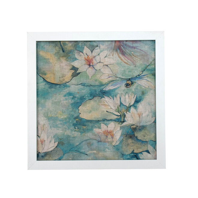 Framed Fabric Water Lily Jade