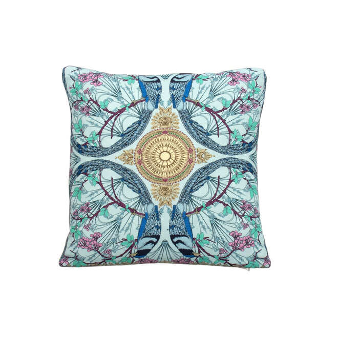 Pillow Lyrebird Aqua 13.5 x 13.5in