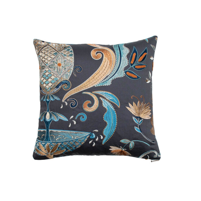 Pillow La Fuente Smoke, Persian Blue & Ginger 14 x 14in