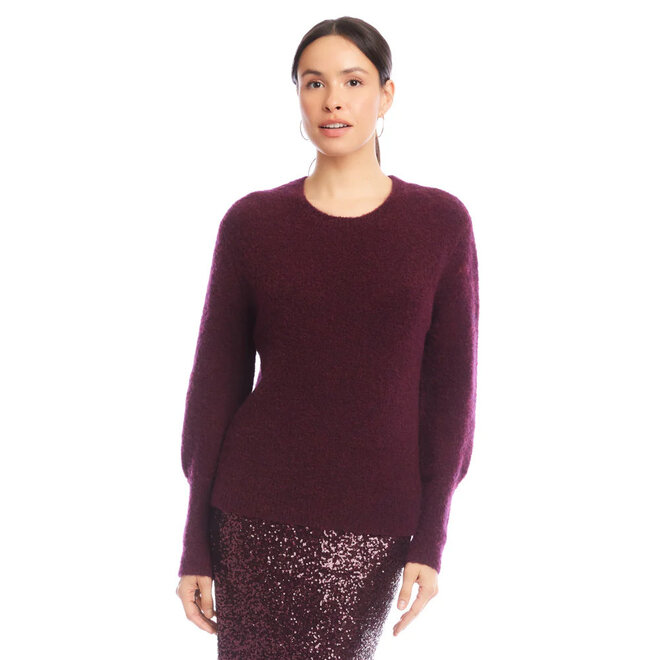 Sweater Boucle Blouson Sleeve Eggplant