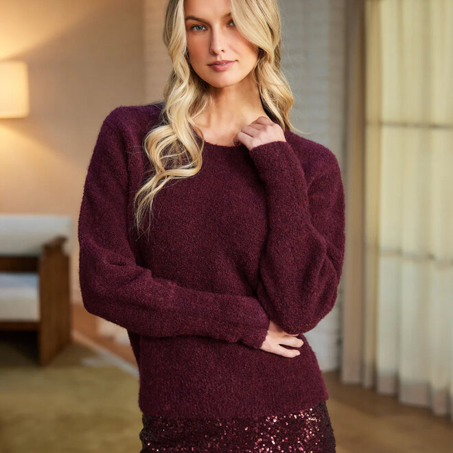 Sweater Boucle Blouson Sleeve Eggplant