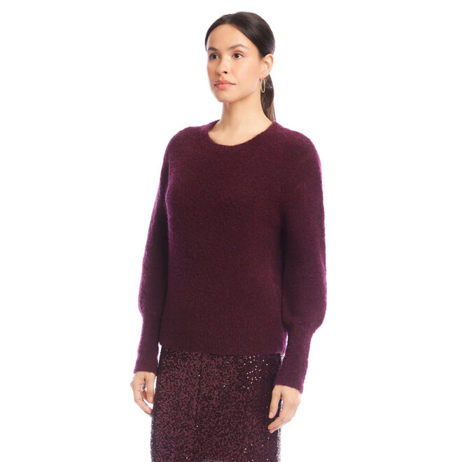 Sweater Boucle Blouson Sleeve Eggplant