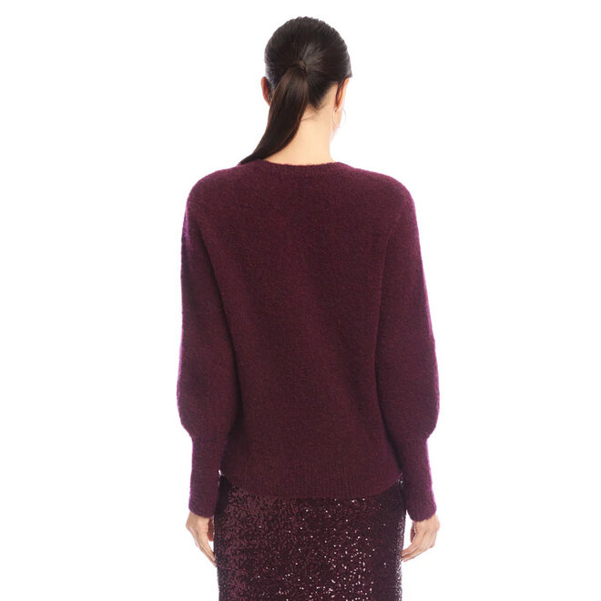 Sweater Boucle Blouson Sleeve Eggplant