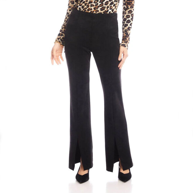 Pants Faux Suede Front Slit Black