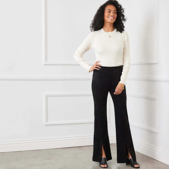 Pants Faux Suede Front Slit Black