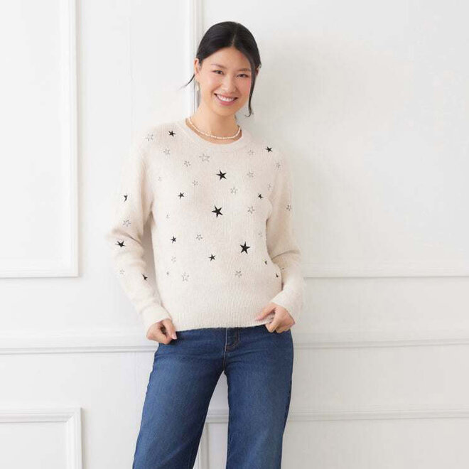 Sweater Embroidered Stars Oatmeal