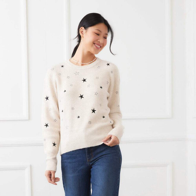 Sweater Embroidered Stars Oatmeal