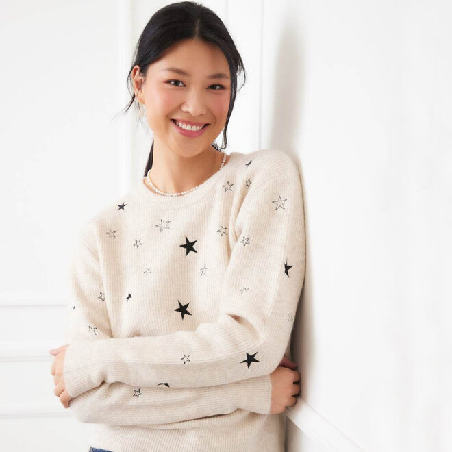 Sweater Embroidered Stars Oatmeal