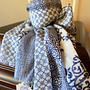 Wool Scarf Mixed Print Navy