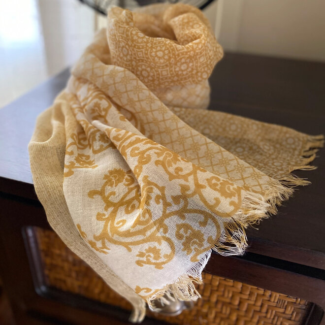Wool Scarf Mixed Print Wheat
