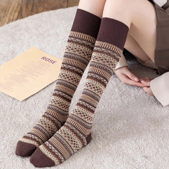 Vintage Long Knee High Socks Rufia Brown