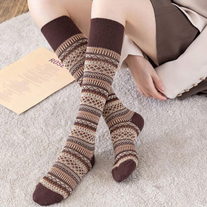 Vintage Long Knee High Socks Rufia Brown