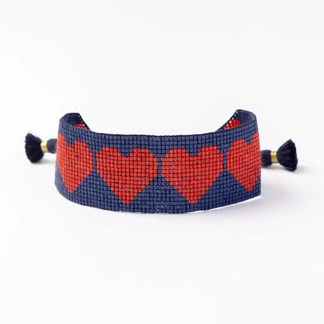 Bracelet Erin Beaded Adjustable Hearts Navy
