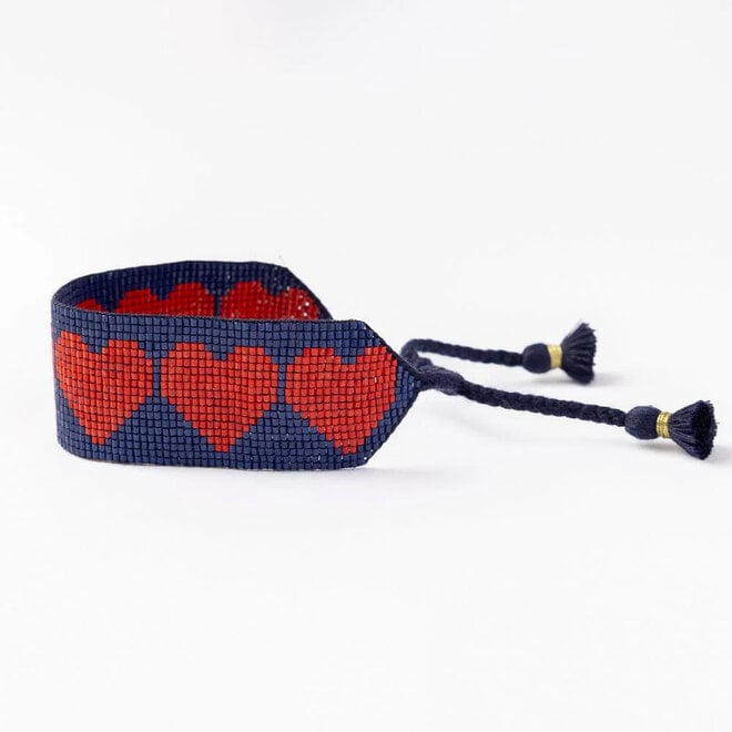 Bracelet Erin Beaded Adjustable Hearts Navy