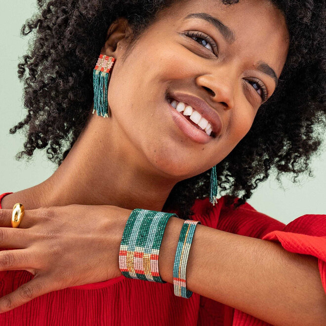 Bracelet Alex Beaded Colorblock Teal and Poppy