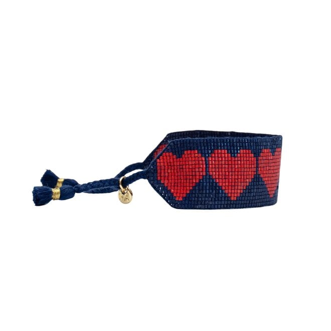 Bracelet Erin Beaded Adjustable Hearts Navy