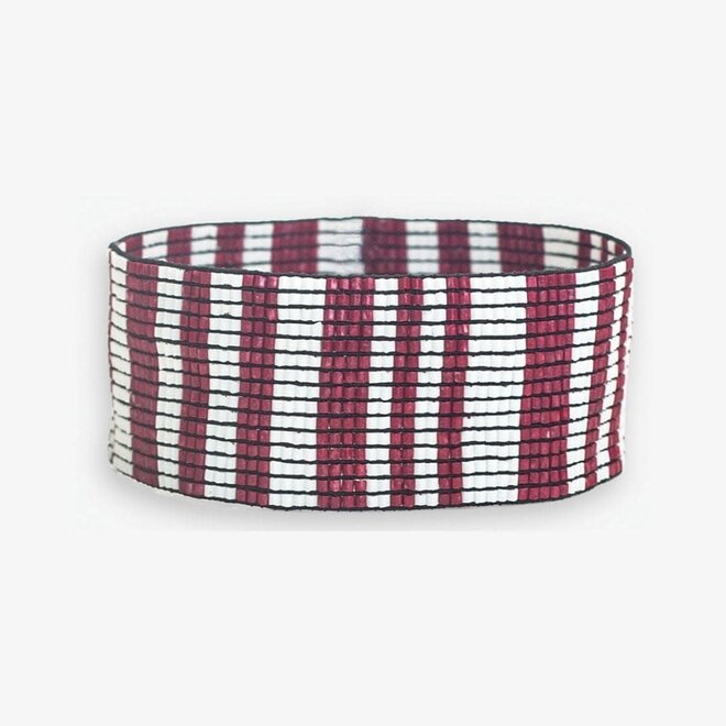 Bracelet Kenzie Beaded Vertical Stripes Dark Red & White