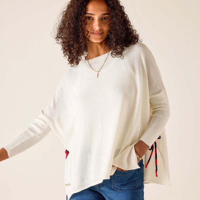 Catalina Tie Side Crewneck White with Striped Tie