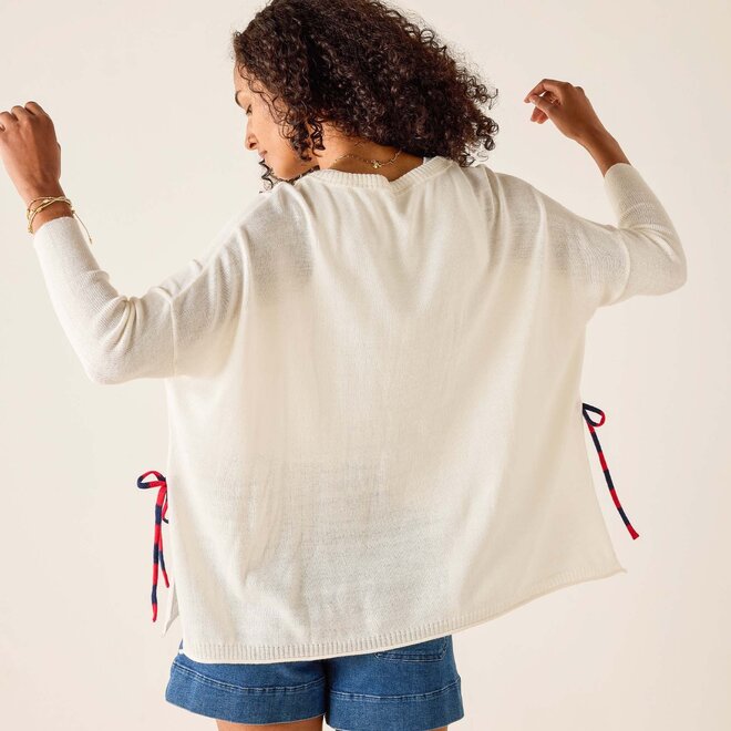 Catalina Tie Side Crewneck White with Striped Tie