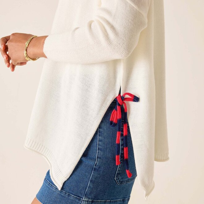 Catalina Tie Side Crewneck White with Striped Tie