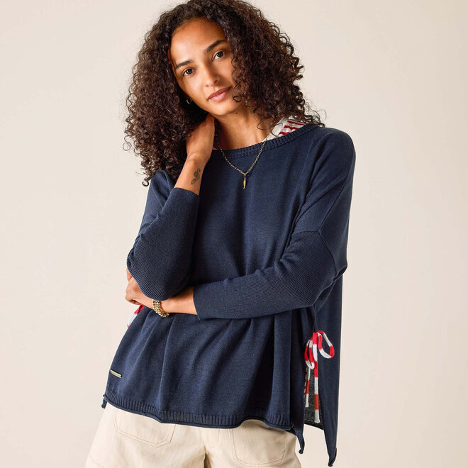 Catalina Tie Side Crewneck Navy with Striped Tie