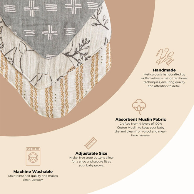 Muslin Bib Ezra Woodland Set of 3