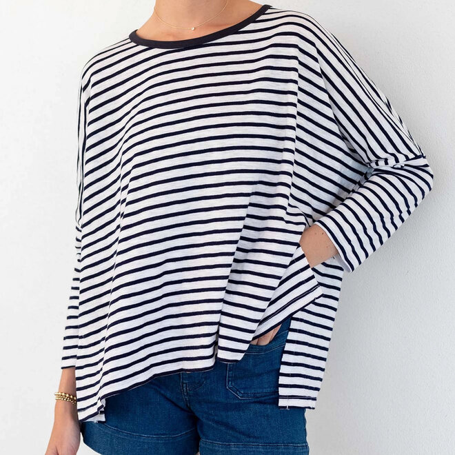 Catalina Slub Tee White & Navy Stripes OS
