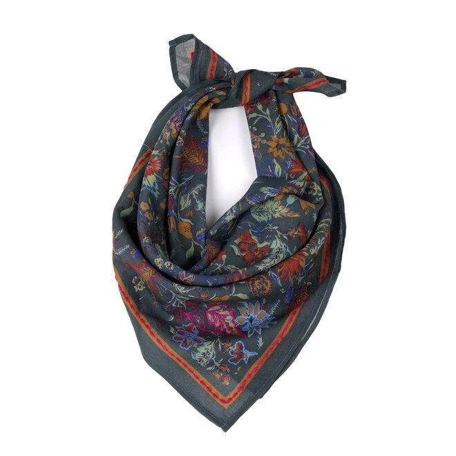 Bandana Embroidered Vineyard Bloom Charcoal Grey