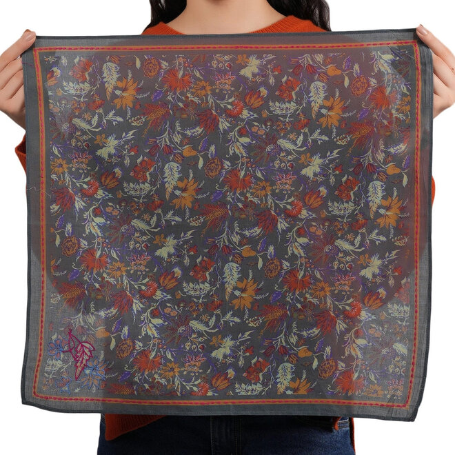 Bandana Embroidered Vineyard Bloom Charcoal Grey